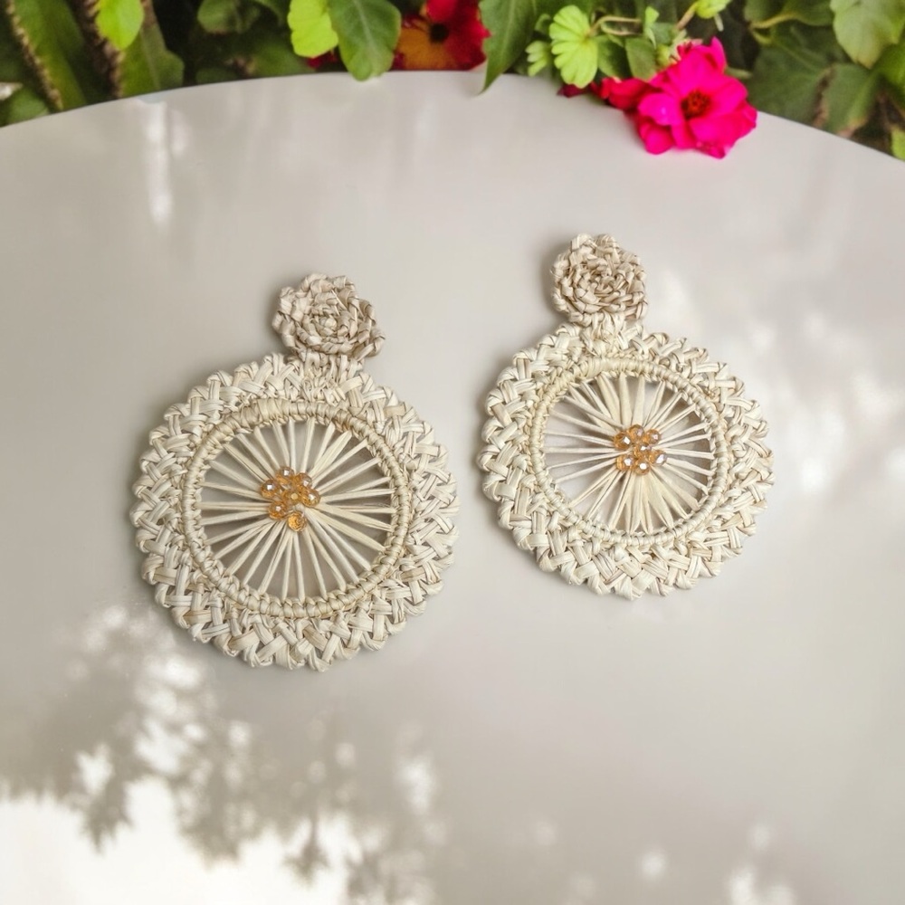 New: Boho Colombian Palm Fibre Earrings (Cream)